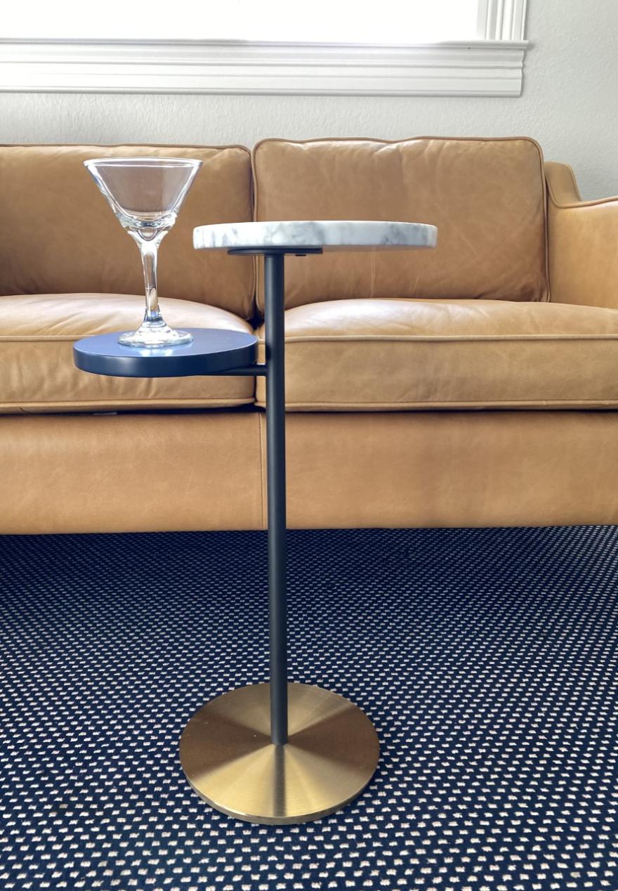  martini glass and leather sofa